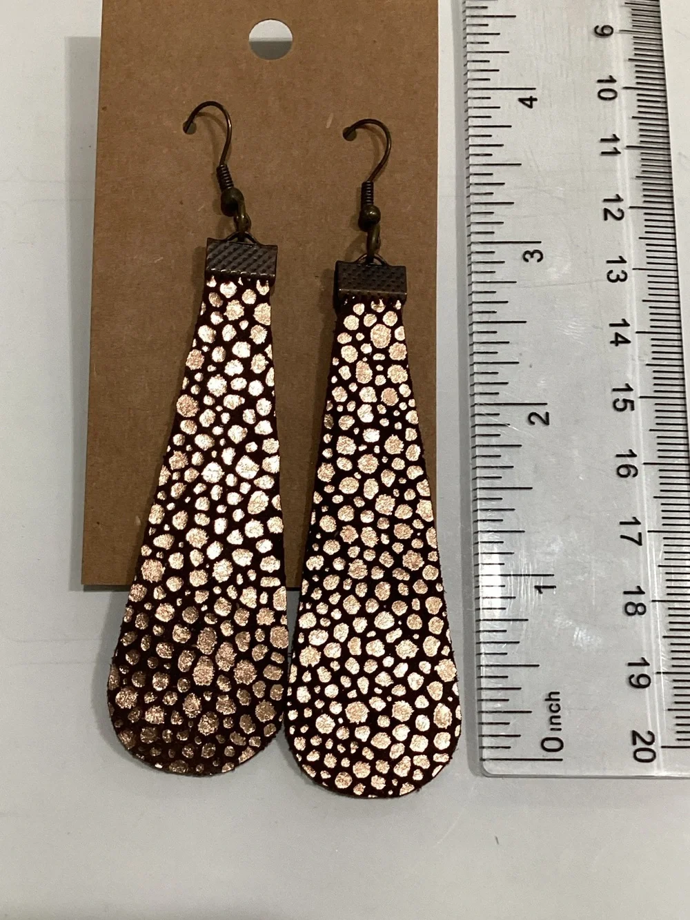 Leather Teardrop Dangle Earrings in Rose Gold